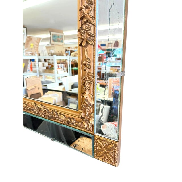 Vintage Ornate Wall Mirror With Gold Floral Frame & Antiqued Mirror Panels For Sale - Image 11 of 11