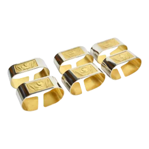 Mid Century Metal Gold and Silver Napkin Rings With Rose Flower Design- Set of 6