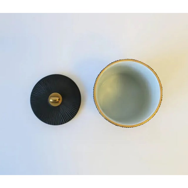 Italian Porcelain Vanity Box by L'Objet, Dark Charcoal Grey and Gold, Italy For Sale - Image 4 of 8