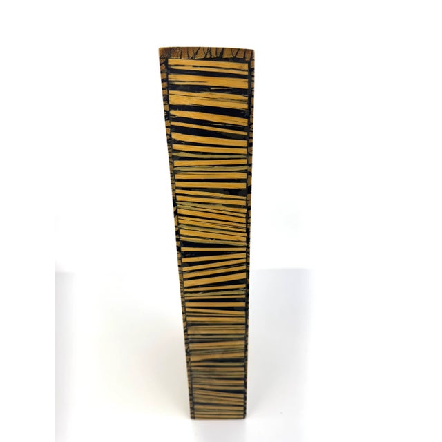 Brown Vintage Tall Modernist Striped Bamboo Veneer Vase For Sale - Image 8 of 14