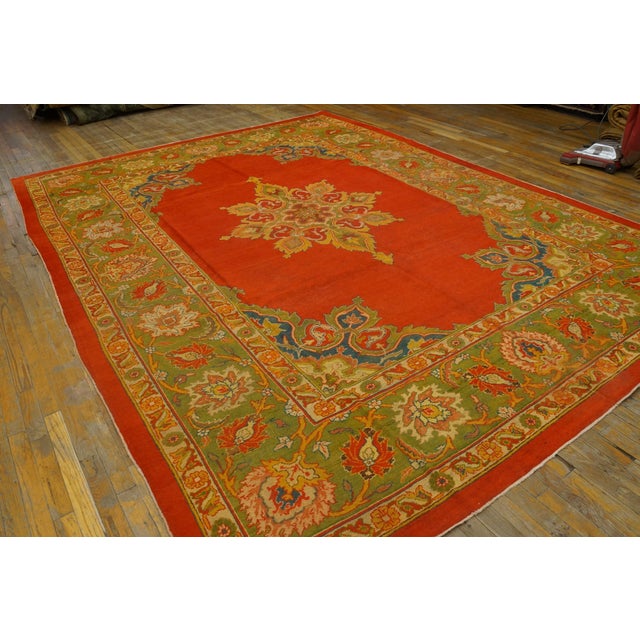 Ultra-Classic Medallion With Yellow Accents in a Open Red Field Antique Indian Amritsar Rug For Sale - Image 4 of 11