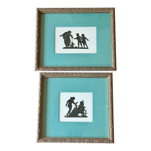 Early 20th Century Pair of Vintage Framed Scherenschnitt Paper Cut Silhouettes