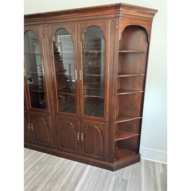 Traditional 1980s Ethan Allen Cherry Lighted Wall Unit For Sale - Image 3 of 10