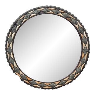Vintage Handcrafted Moroccan Round Metal Mirror For Sale