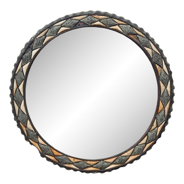 Vintage Handcrafted Moroccan Round Metal Mirror For Sale