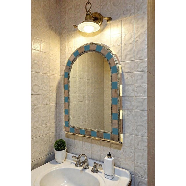 Wood Moroccan Arched Mirror, With Blue Color For Sale - Image 7 of 8