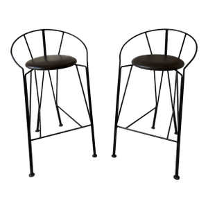 1960s Black Leather/Metal Counter Stools
