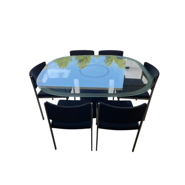 B&B Italia B&b Italia Glass Top Dining Table With Leather Wrapped Base For Sale - Image 4 of 8