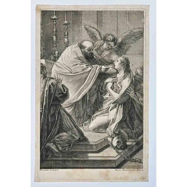Bartolomei Rivalz, Saint Benedetto Luti, Etching, 18th Century For Sale - Image 3 of 3