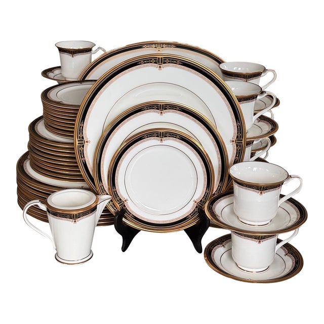 Estate Noritake Gold & Sable Fine China Set - 52 Pieces For Sale