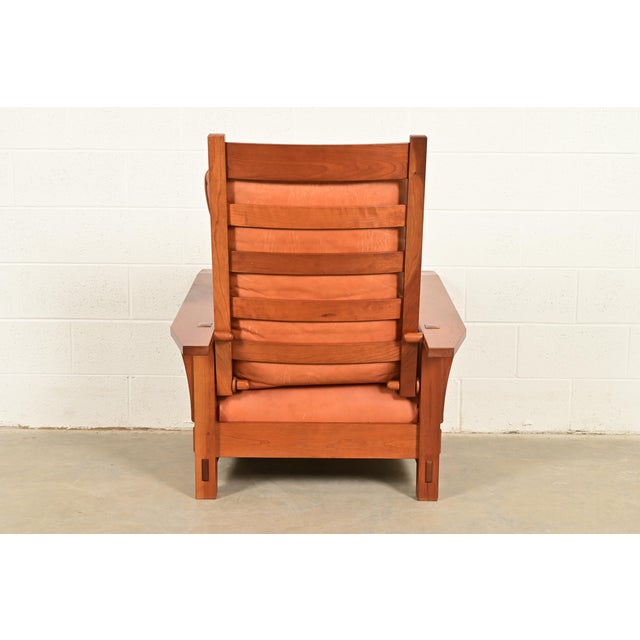 Stickley Mission Arts & Crafts Cherry Wood Spindle Reclining Morris Lounge Chair For Sale - Image 10 of 12