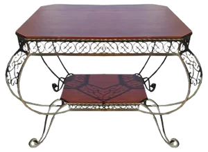 Vintage French Wrought Iron and Mahogany Coffee Table, 1940s
