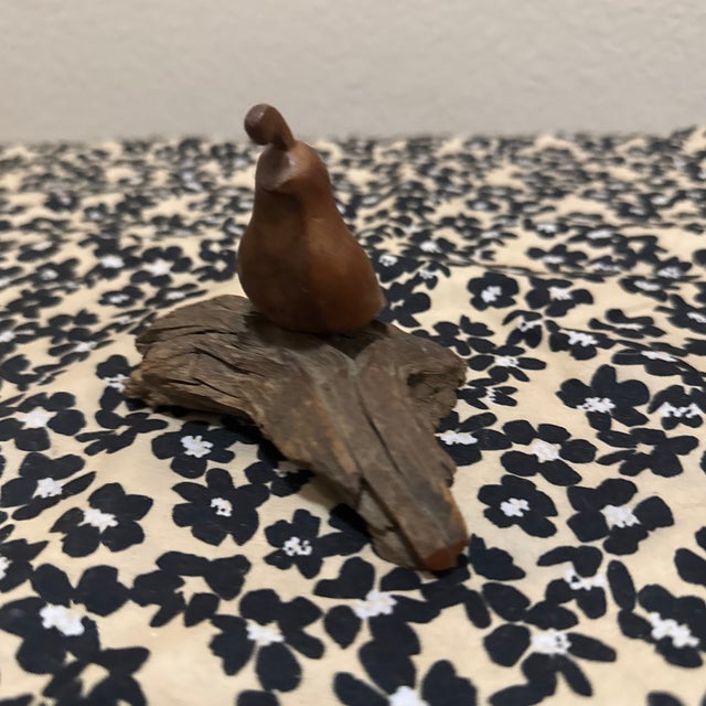 Mid-Century Modern Mid-Century Modern Hand-Carved Wood Quail Sculpture on Driftwood Base For Sale - Image 3 of 4