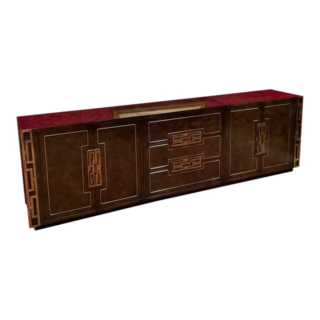 1970s Mastercraft 4pc Credenza in Burled Amboyna and Brass For Sale