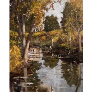 Hudson Gardens by Harold Deist | Oil on Canvas Landscape with water and trees in autumn. For Sale