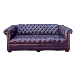 Vintage Tufted Leather Chesterfield Sofa For Sale