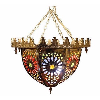 Handmade Moroccan Brass Ceiling Pendant For Sale
