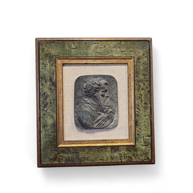 Framed Bronze Relief Plaque with Classical Face, 1950s For Sale - Image 3 of 9