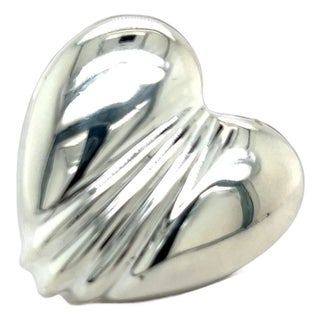 1990s Tiffany & Co Estate Large Puffed Heart Brooch Pin Silver For Sale