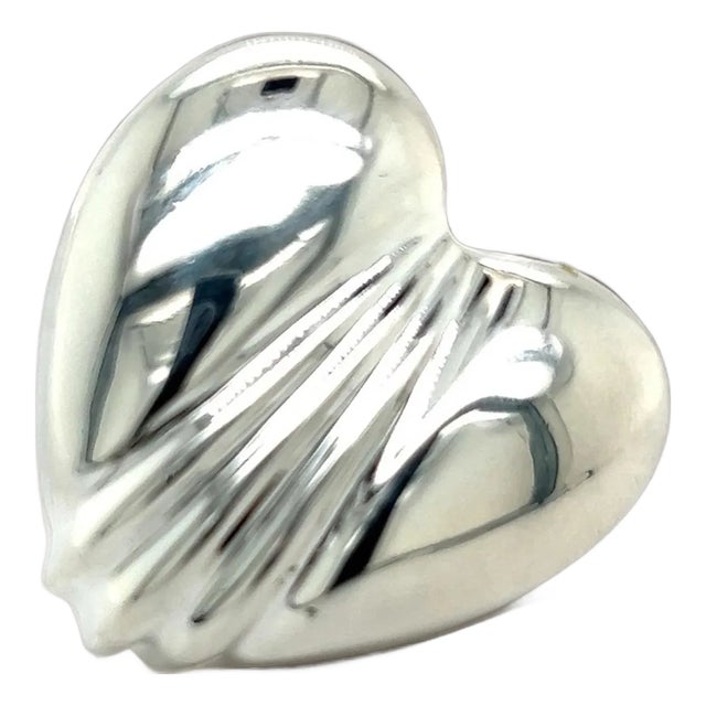 1990s Tiffany & Co Estate Large Puffed Heart Brooch Pin Silver For Sale