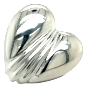 1990s Tiffany & Co Estate Large Puffed Heart Brooch Pin Silver