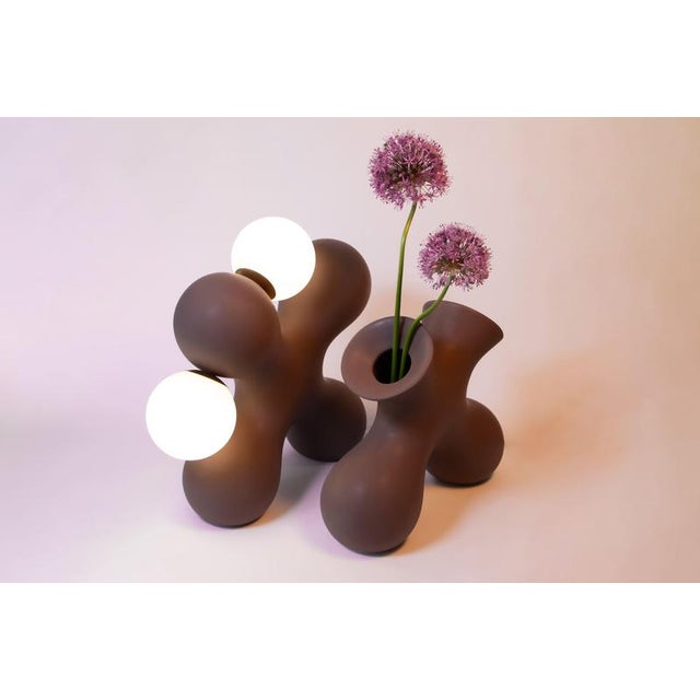 Contemporary Tabono Table Lamp and Vase Set in Ceramic by Soheila Mahmoodi, Set of 2 For Sale - Image 3 of 18
