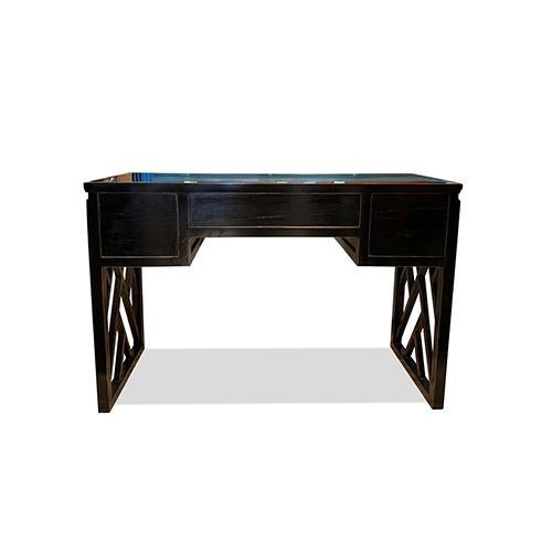 1990s Asian Black Lacquer Panel Legs Writing Desk For Sale - Image 5 of 6
