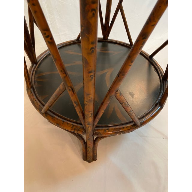 Maitland-Smith Burnt Bamboo Two-Tier Side Table With Hand-Decorated Lacquer Top For Sale In Miami - Image 6 of 14