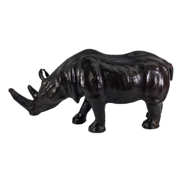 Mid-Century Leather Rhino Statue, England For Sale