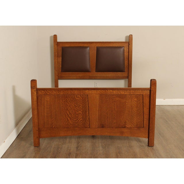 Stickley Mission Style Oak and Leather Queen Bed For Sale - Image 18 of 18
