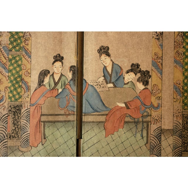 "Imperial Palace", Large Vintage Painted Chinese Screen For Sale - Image 4 of 18