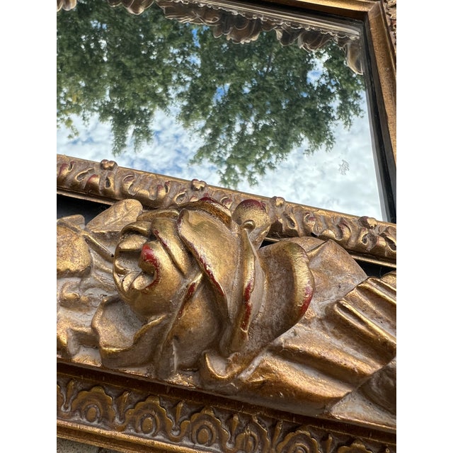 Ornate Gold and Black Deeply Carved Vintage Mirror For Sale - Image 14 of 17