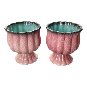 Mid 20th Century Hull Pottery Speckled Pastel Planters - A Pair