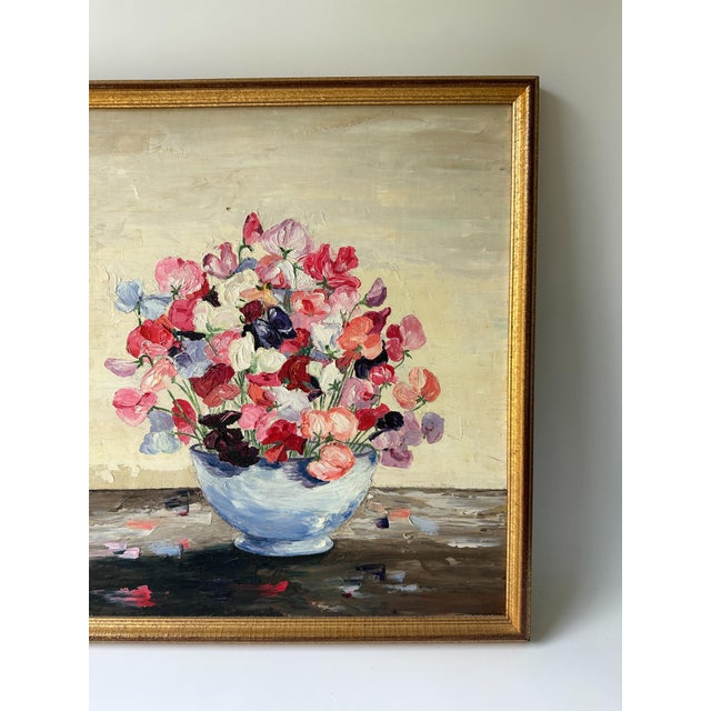 Paint American School, 20th Century, Still Life of a Bowl of Flowers, Oil on Canvas For Sale - Image 7 of 12