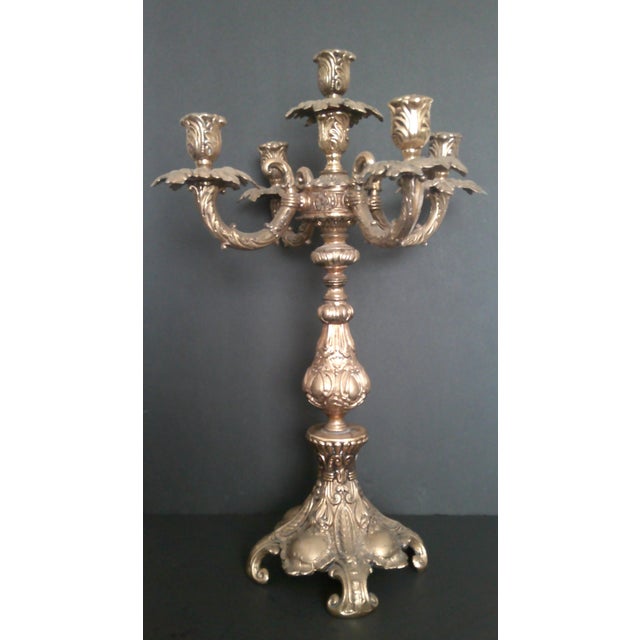 Vintage Old Retro Brass Candelabra Brevettato/European Style 5-Arm For Sale - Image 4 of 18