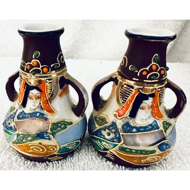 Japanese Vintage Mini Japanese Vases Hand-Painted 24k Gold Detail - a Set of 11 For Sale - Image 3 of 8