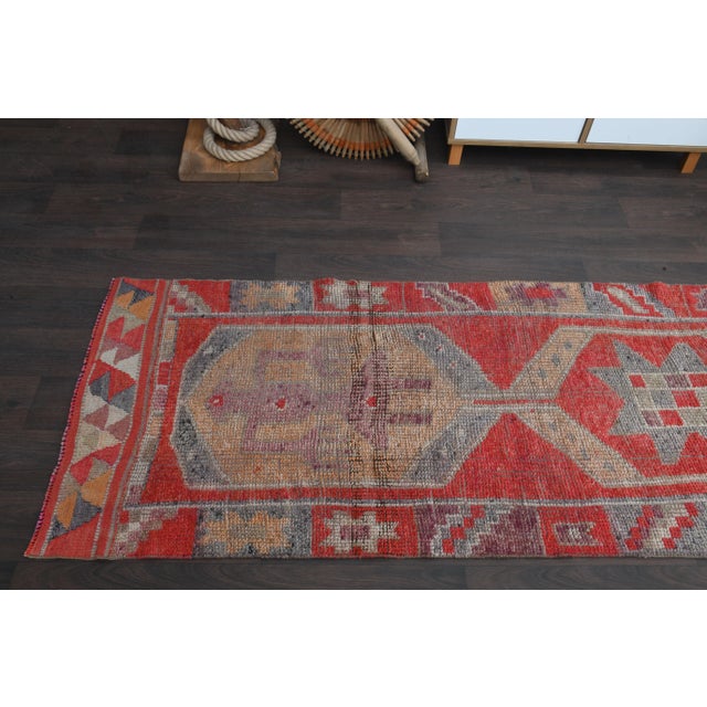 1970s Turkish Oushak Handmade Wool Cotton Red Runner Rug For Sale - Image 4 of 11