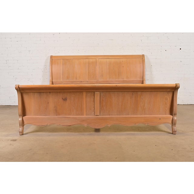 French Provincial Thomasville French Country Carved Oak King Size Sleigh Bed For Sale - Image 3 of 13