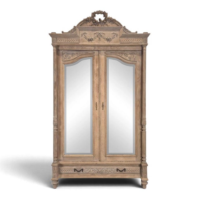 Louis XVI Style Wardrobe with Mirror in Stripped Oak For Sale - Image 12 of 12