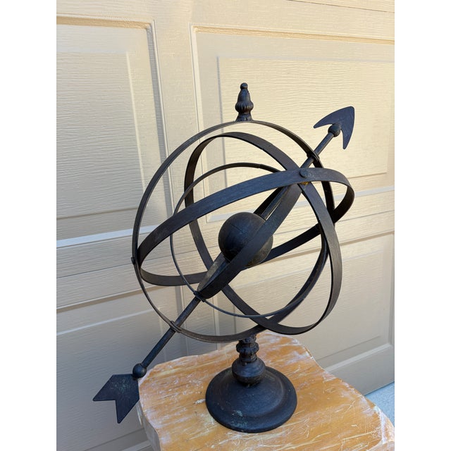 French Country Vintage French Country Iron Garden Armillary Sundial- Outdoor Estate Decor For Sale - Image 3 of 9