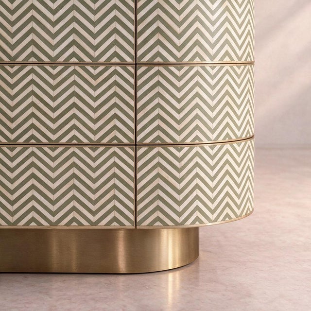 Metal Veyra Chevron Inlay Six-Drawer Dresser - Olive Green by House of Jaipur For Sale - Image 7 of 7
