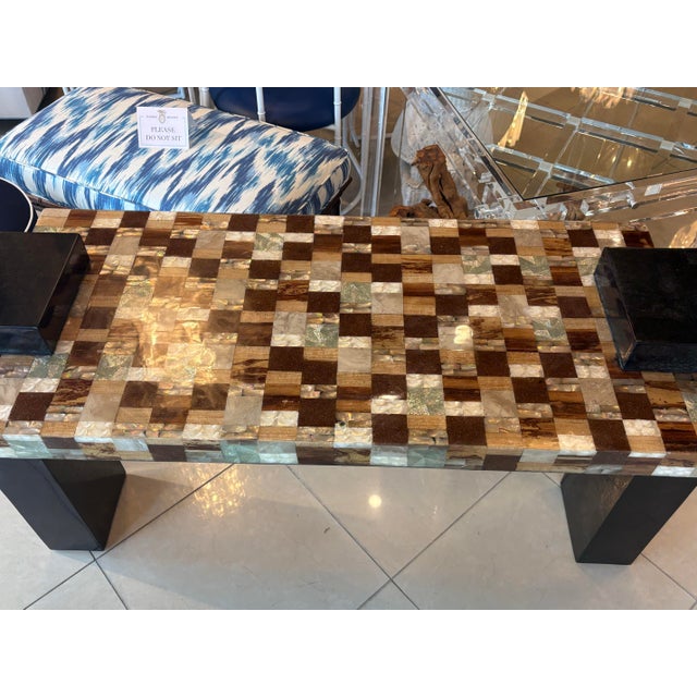 Marquis Collection Beverly Hills Wall Mirror Stone Pen Coconut Shell Wood For Sale - Image 4 of 13