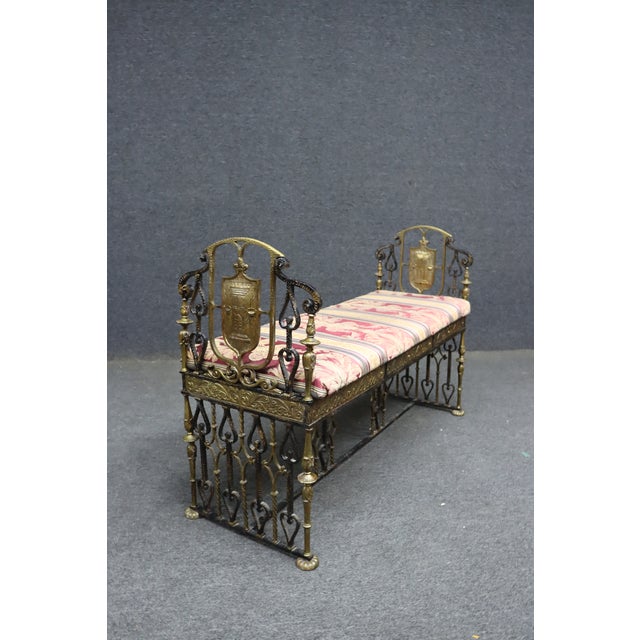 Metal Oscar Bach Attributed Gilt Bronze and Wrought Iron Upholstered Bench For Sale - Image 7 of 15