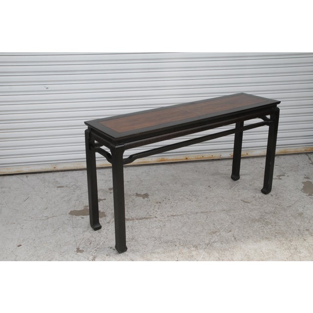 Late 20th Century Walnut And Black Lacquer Chin Hua Console Table With Ming Style Legs For Sale - Image 5 of 8