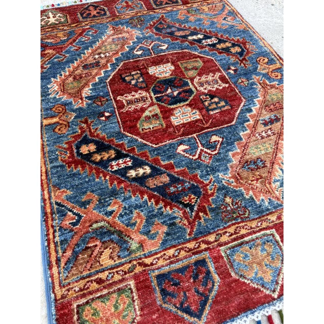 Blue Afghan Kazak Rug, 2 X 3 For Sale - Image 9 of 11