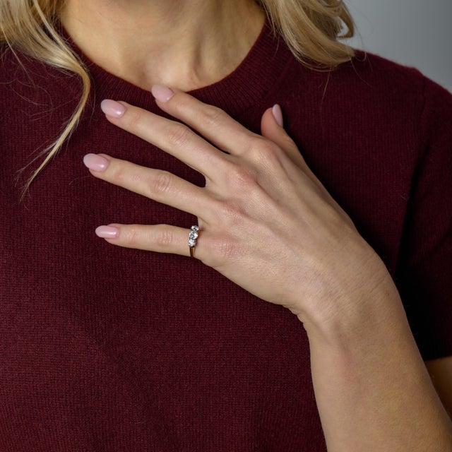 19th Century 19th Century Victorian Old European Cut Diamond 14k Yellow Gold Silver Three Stone Ring, Size 4.25 For Sale - Image 5 of 6