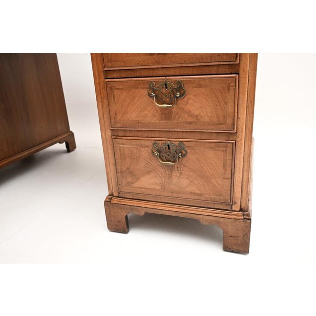 Large Antique Walnut Leather Top Pedestal Desk, 1900 For Sale - Image 10 of 11
