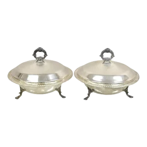 Late 20th Century Fb Rogers Silver Co 1158 Silver Plated Footed Covered Dish Serving Bowl - a Pair