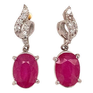 Natural Ruby Diamond Earrings 14k Gold 1.55 TCW Certified For Sale