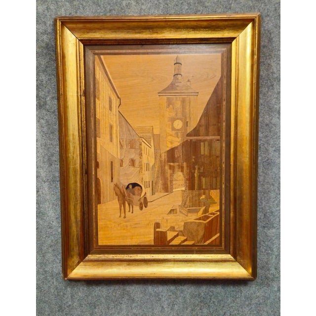 Framed Marquetry Panel with Urban Scene For Sale - Image 6 of 6